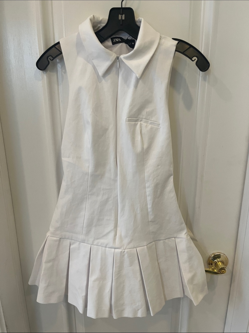 Zara White Sleeveless Pleated-Hem Mini Dress